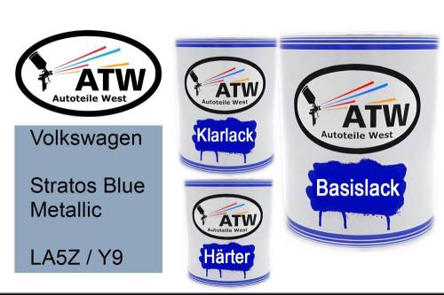 Volkswagen, Stratos Blue Metallic, LA5Z / Y9: 1L Lackdose + 1L Klarlack + 500ml Härter - Set, von ATW Autoteile West.